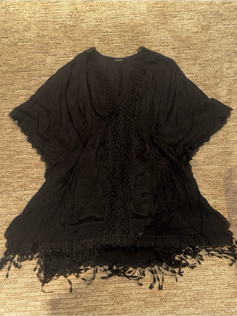 Time and Tru Black Crochet Trim Swim Coverup